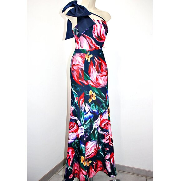 Marchesa Notte Florilegium One Bow Shoulder Floral Mikado Satin Gown sz 4 $895 - Picture 10 of 16